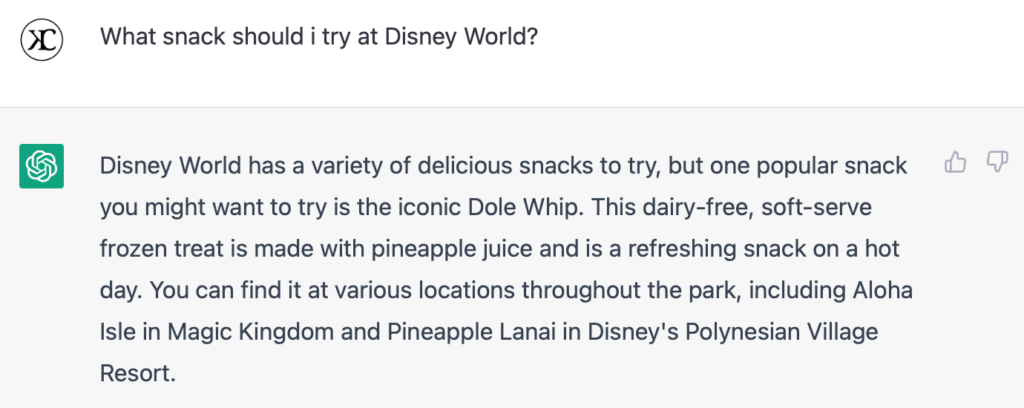 Asking ChatGPT what Disney World snack to try