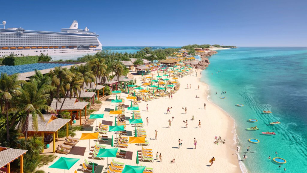 Aerial view of the Royal Beach Club at Paradise Island in the Bahamas